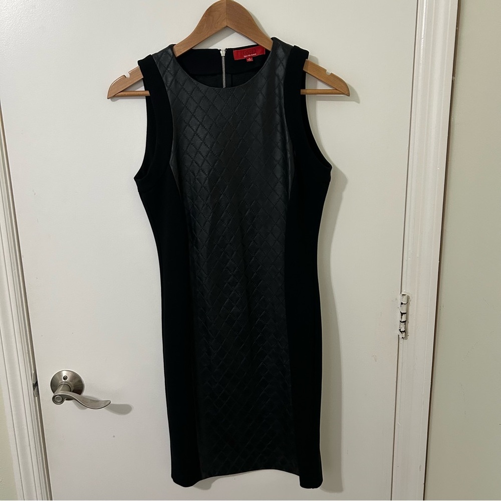 RED x Saks Fifth Avenue Black Quilted Pleather Sleeveless Midi Dress Size S NWT